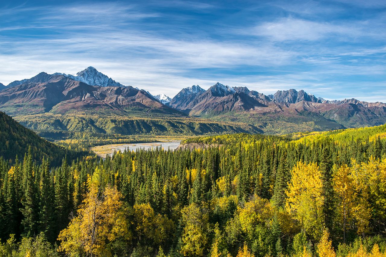 View of autumn in Wrangell-St. Elias National Park, Alaska, USA