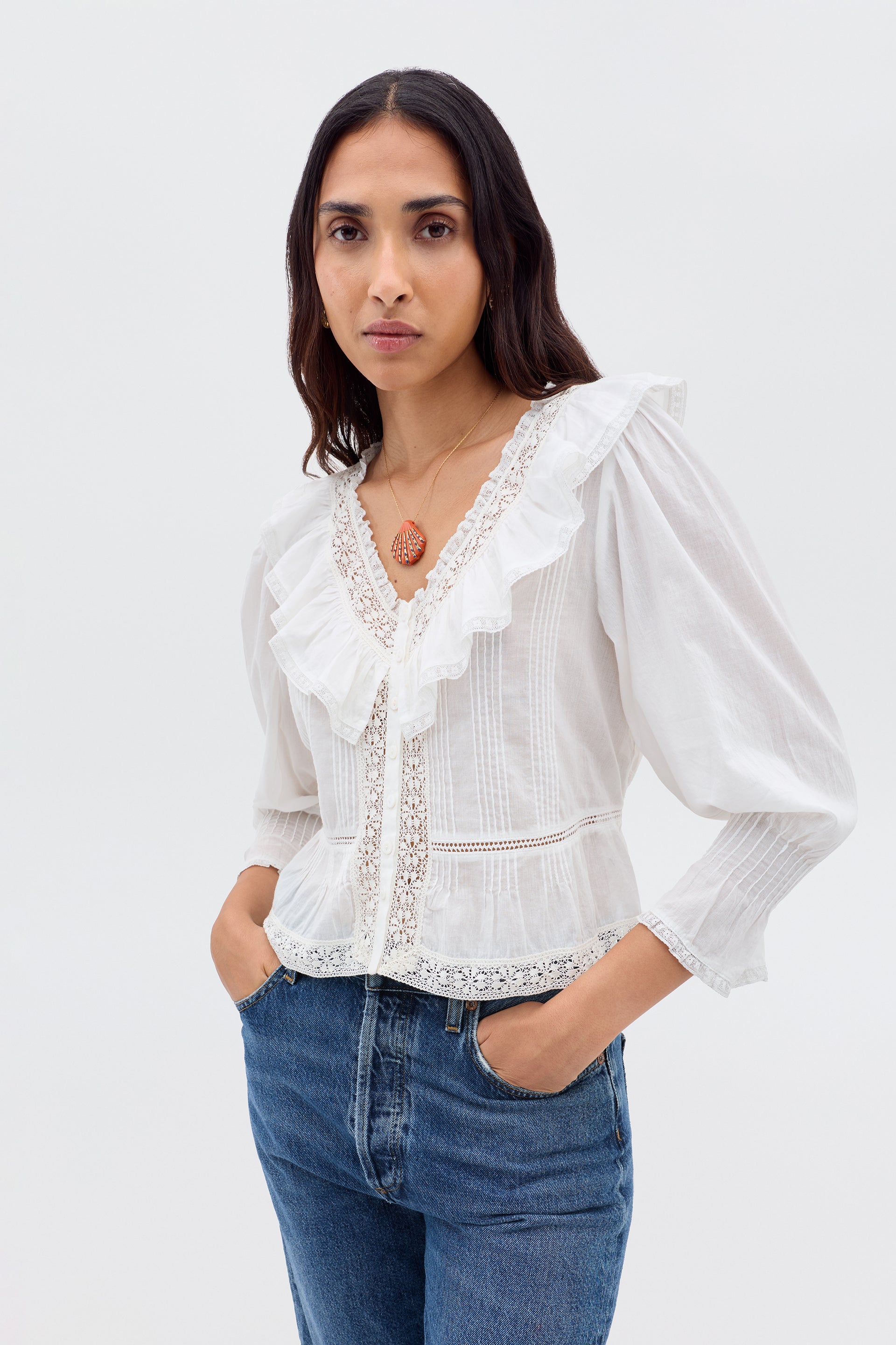 Solene Cotton Blouse in White Ivory