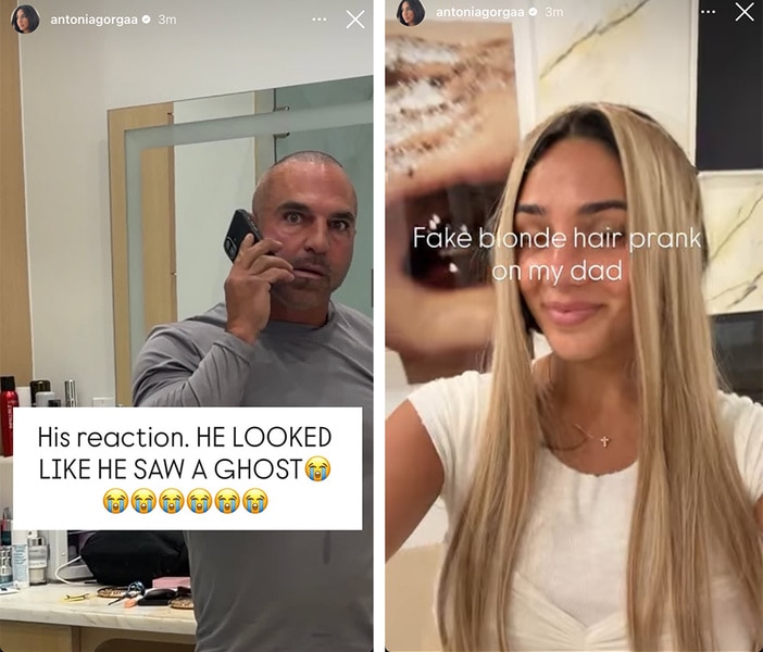 A series of Joe Gorga and Antonia Gorga with a blonde wig.