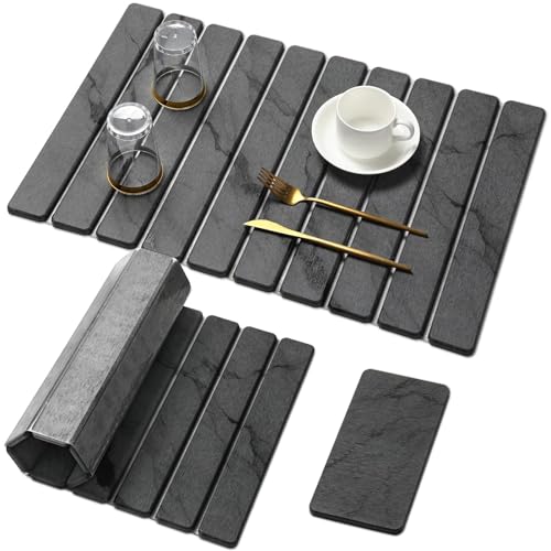 Large Stone Dish Drying Mat for Kitchen Counter, Quick Dry Stone Dishes/bath Mats,foldable Water Absorbing Diatomaceous Earth Drying Organizer Pad for Plate Rack Bottles Utensils(dark Gray 24