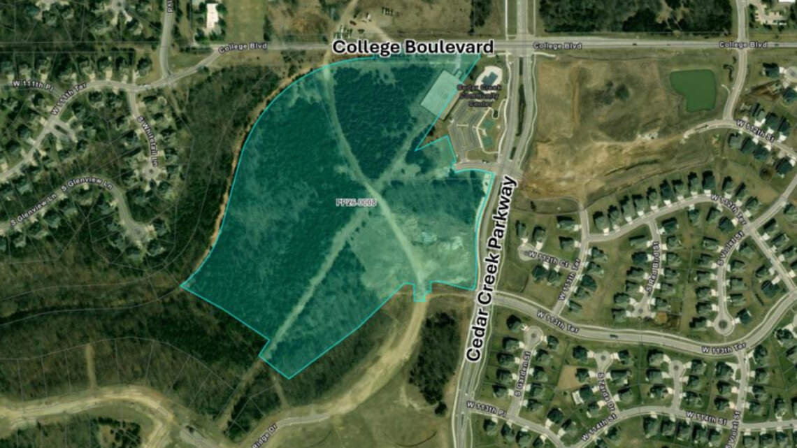 An aerial view of the proposed site for the Villas at Deer Cove in Olathe.