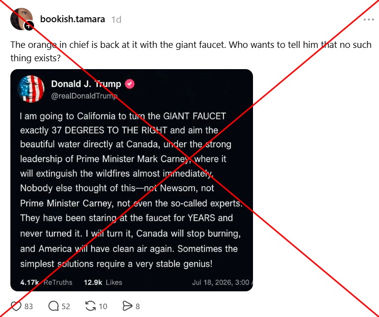 Fake Truth Social post circulates as Trump bemoans Canadian wildfire smoke