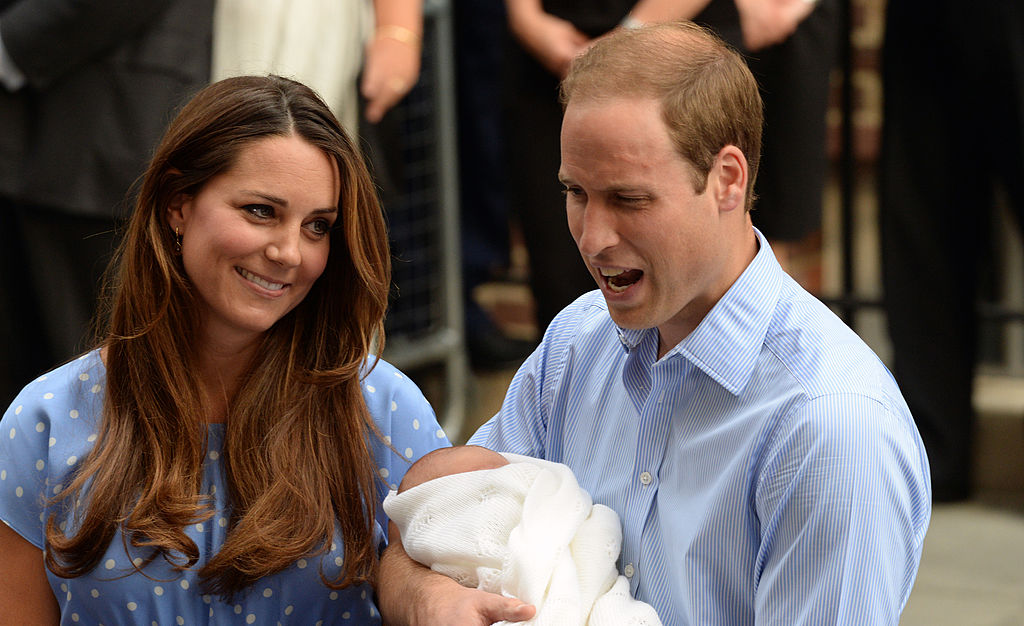 Kate Middleton and Prince William leave the Lindo Wing of St. Mary's hospital with their newborn son, Prince George(Image Source: Getty Images I Anwar Hussein/WireImage)