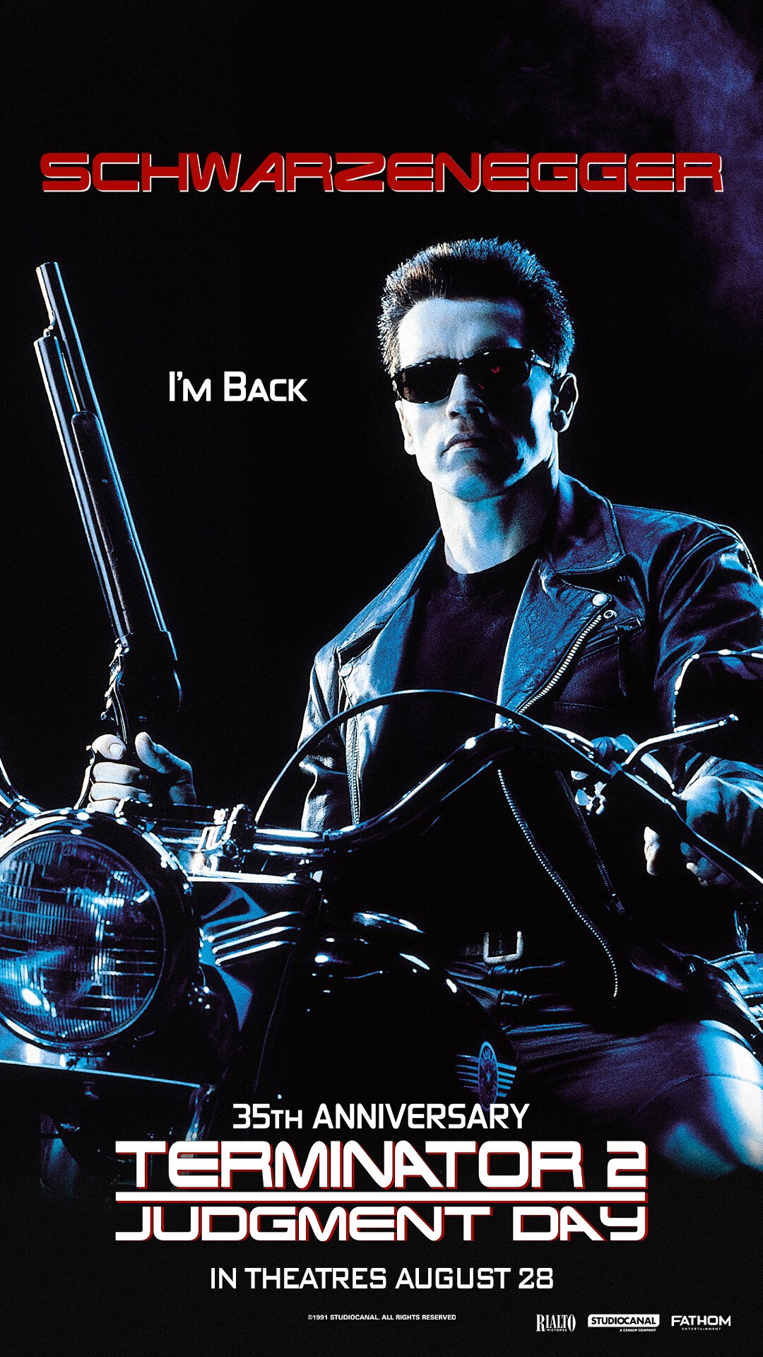 a sci-fi movie poster of a cyborg on a motorcycle