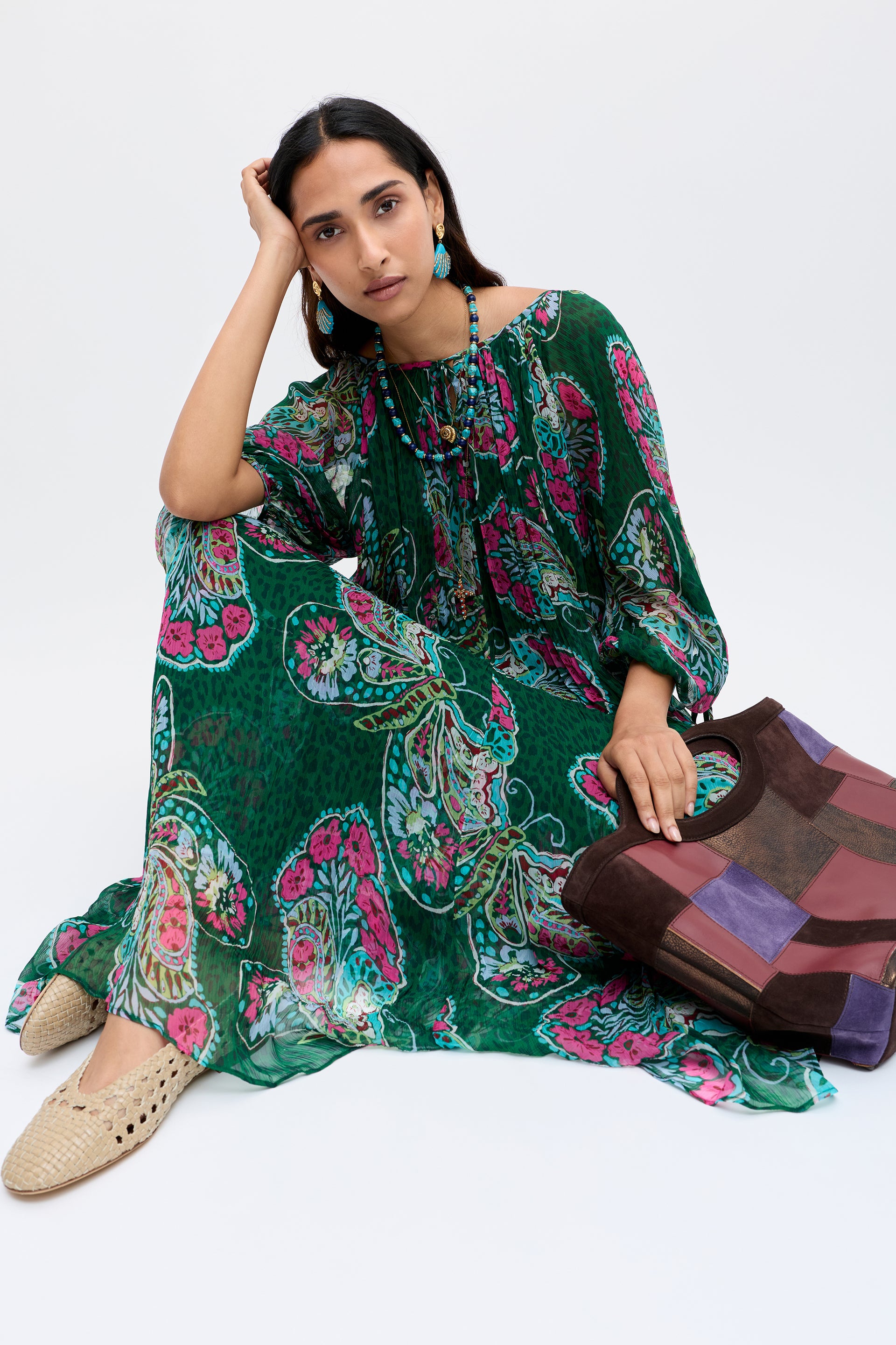 Hayden Chiffon Dress in Butterfly Bloom Green