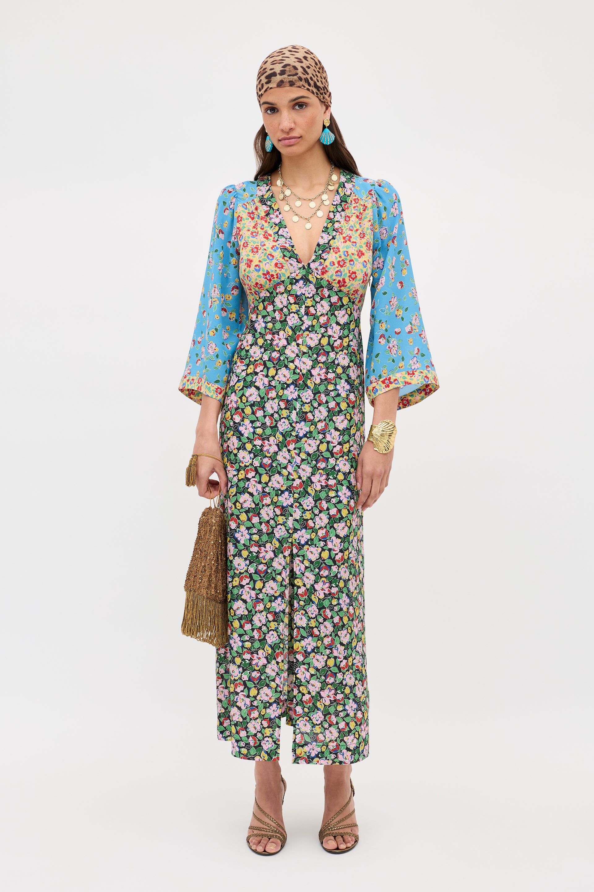Dahlia Silk Midi Dress in Jeannie Mix Multi