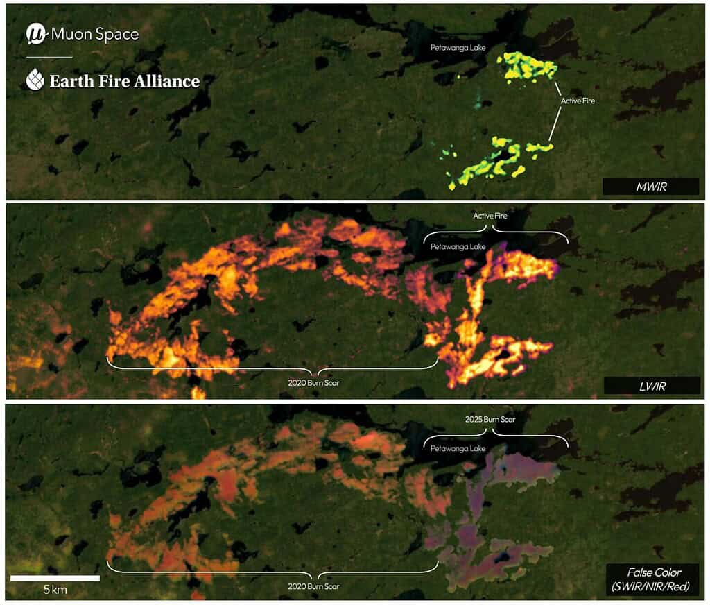 FireSat’s infrared imagery shows the Nipigon 6 fire in Ontario, Canada, on June 15, 2025. Credit: Muon Space/Earth Fire Alliance