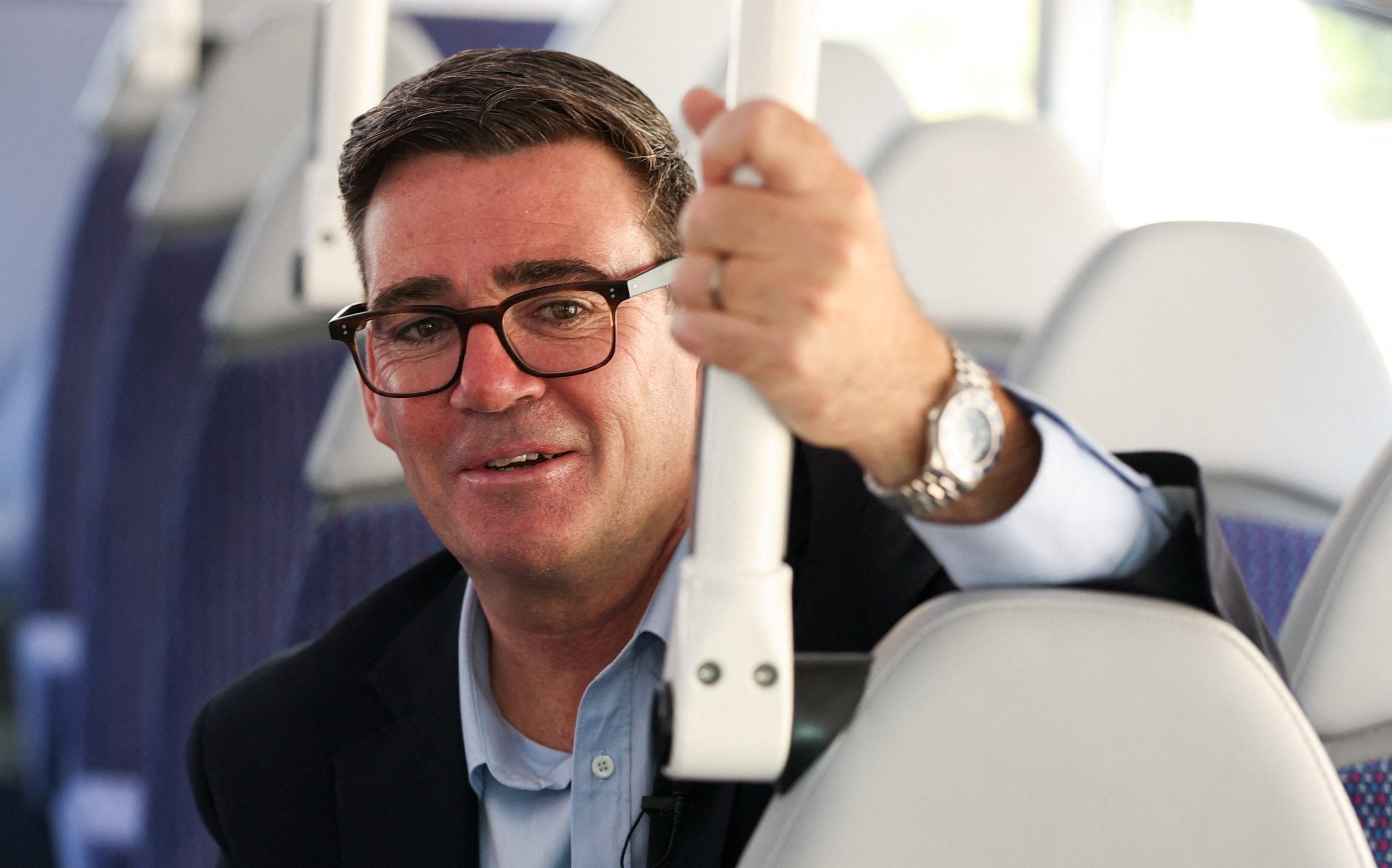 Andy Burnham on a bus in Bath