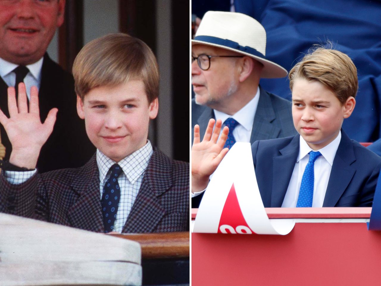 Sidebyside comparison of Prince William Duke of Cambridge as a child and Prince George of Cambridge at a public event