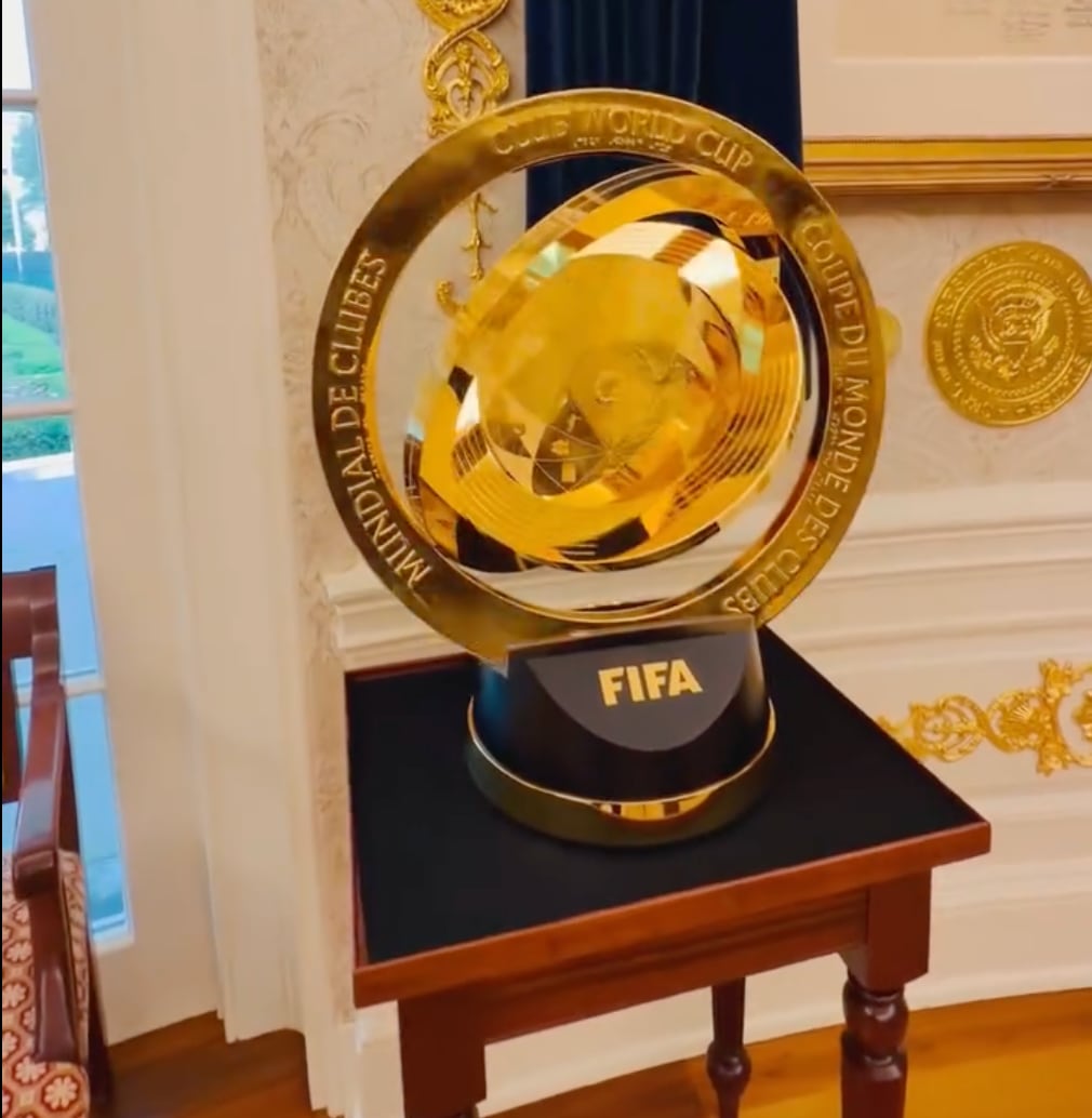 The Oval Office also houses a monument to Trump's bromance with FIFA chief Infantino. / Instagram/Dan Scavino