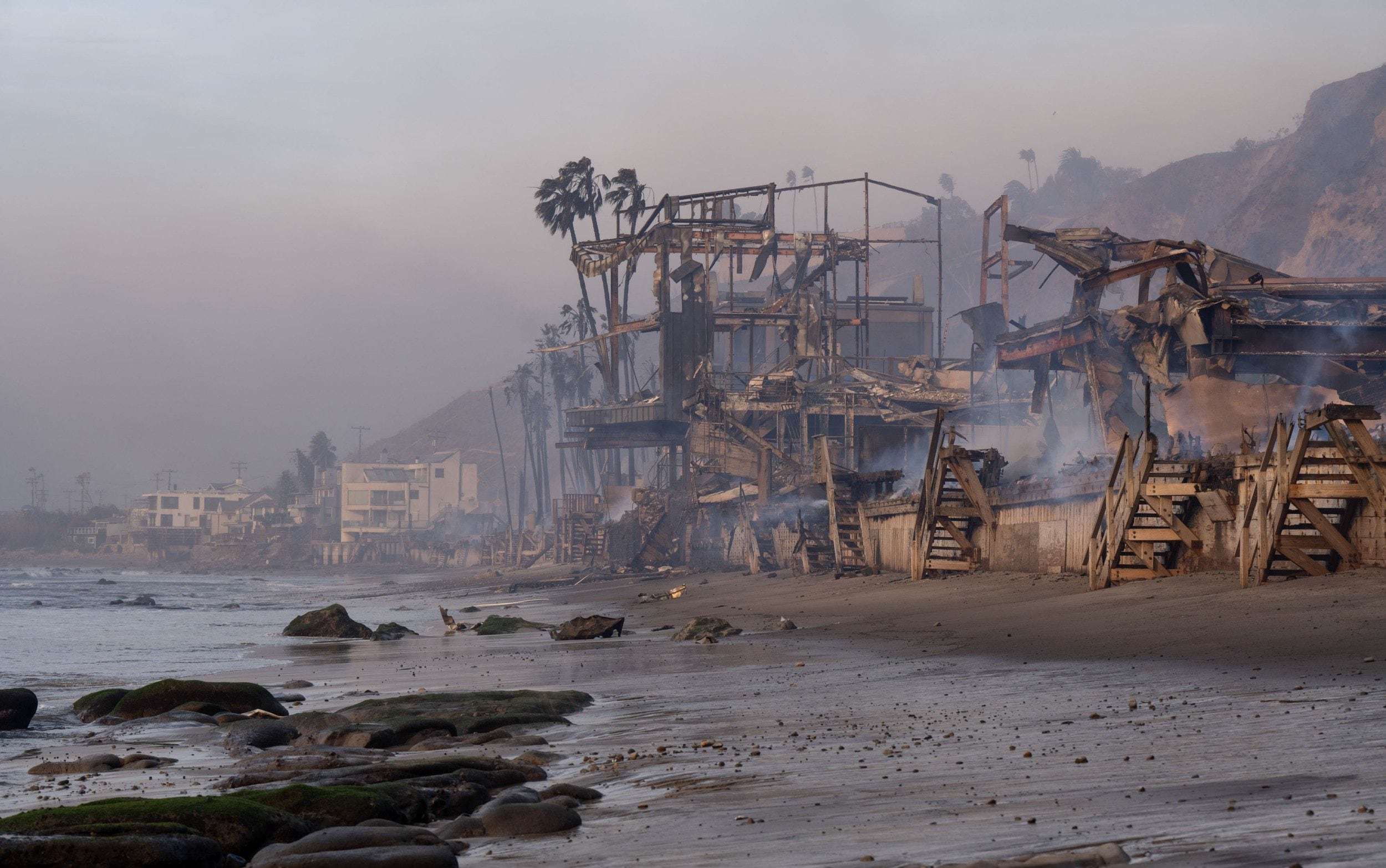 The remains of homes in Malibu following severe wildfires in January 2025