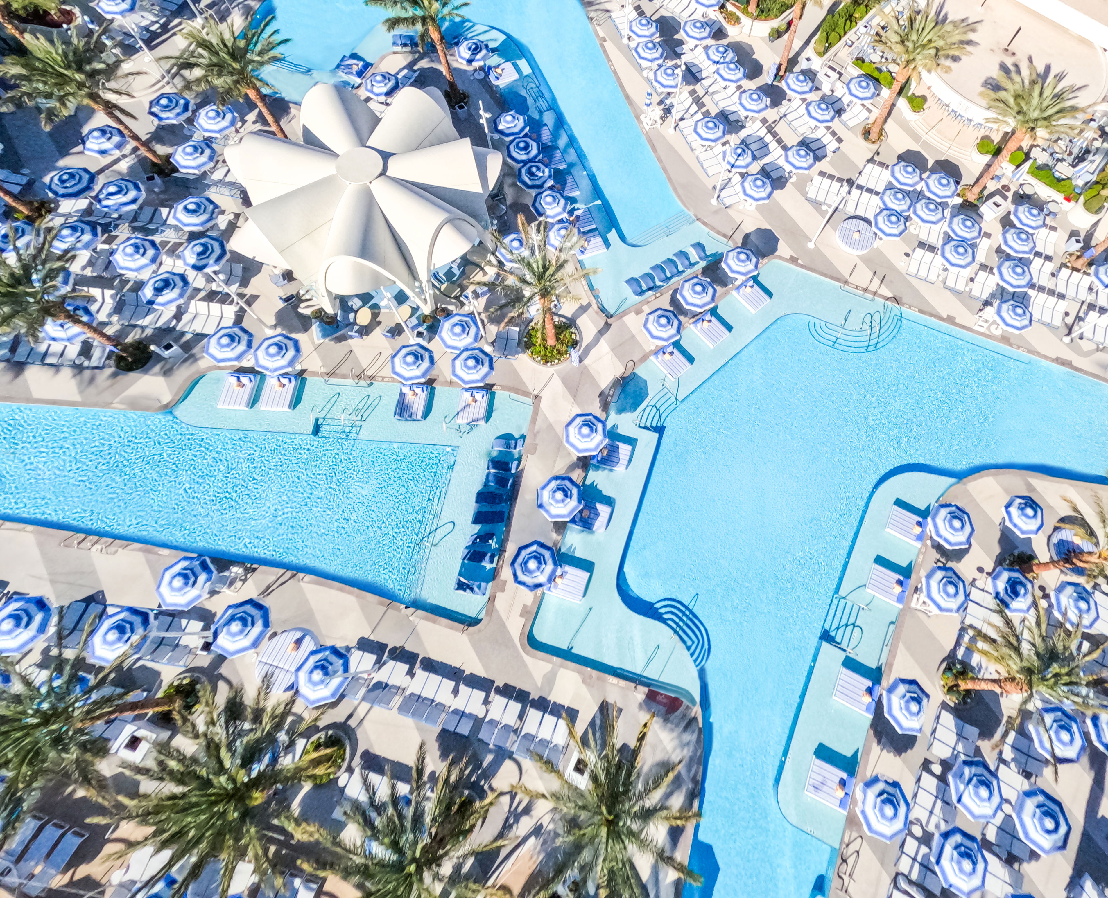 Aerial view of the Oasis Pool Deck at Fountainebleau Hotel Las Vegas