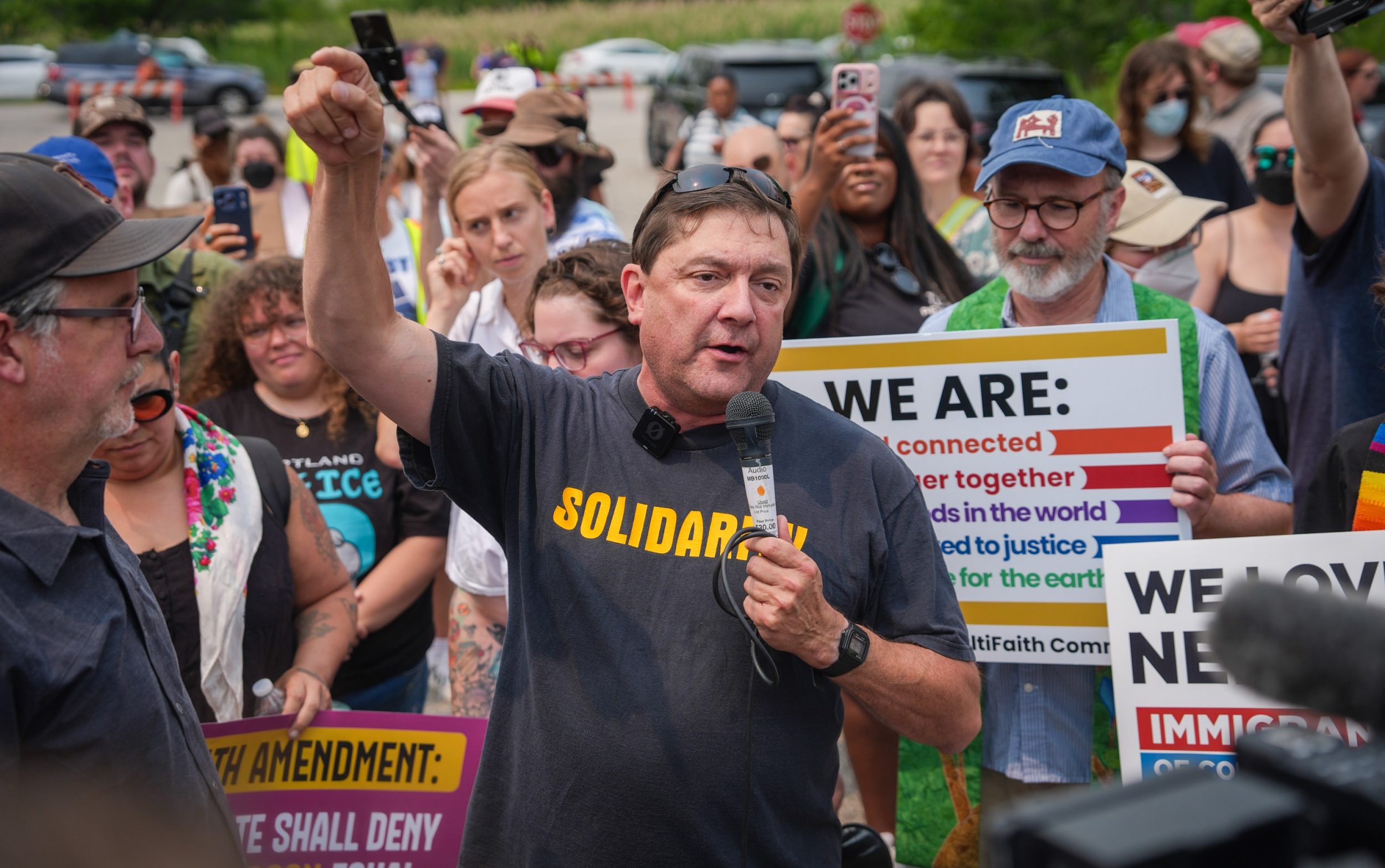 Troy Jackson, Democrat candidate for the Senate, at a demonstration outside an ICE office