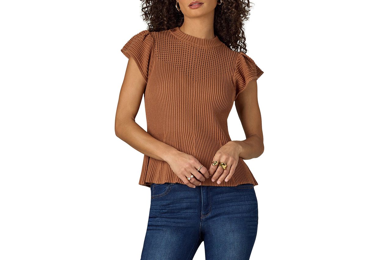 Wit & Wisdom Flutter Sleeve Rib Top