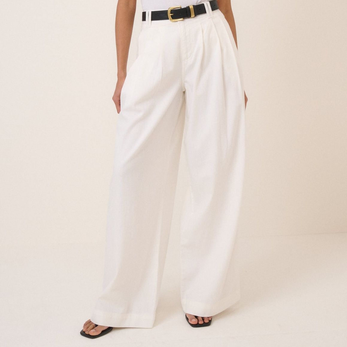 White Pleated Wide Leg Trousers