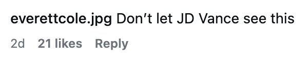 Instagram comment saying,
