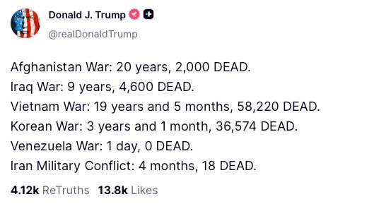 Summary of text: A comparison of several wars lists their durations and death tolls, emphasizing the differences in human cost