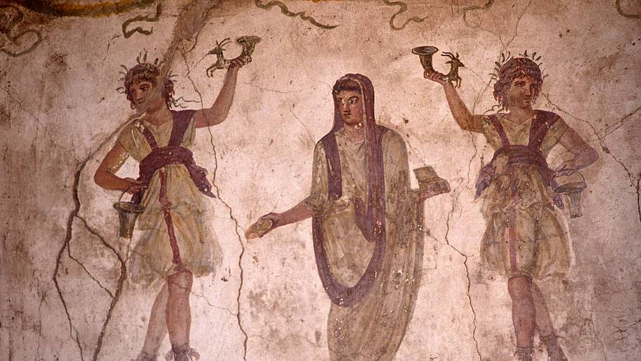 Italy - Pompeii - Roman protection and fertility lararium fresco