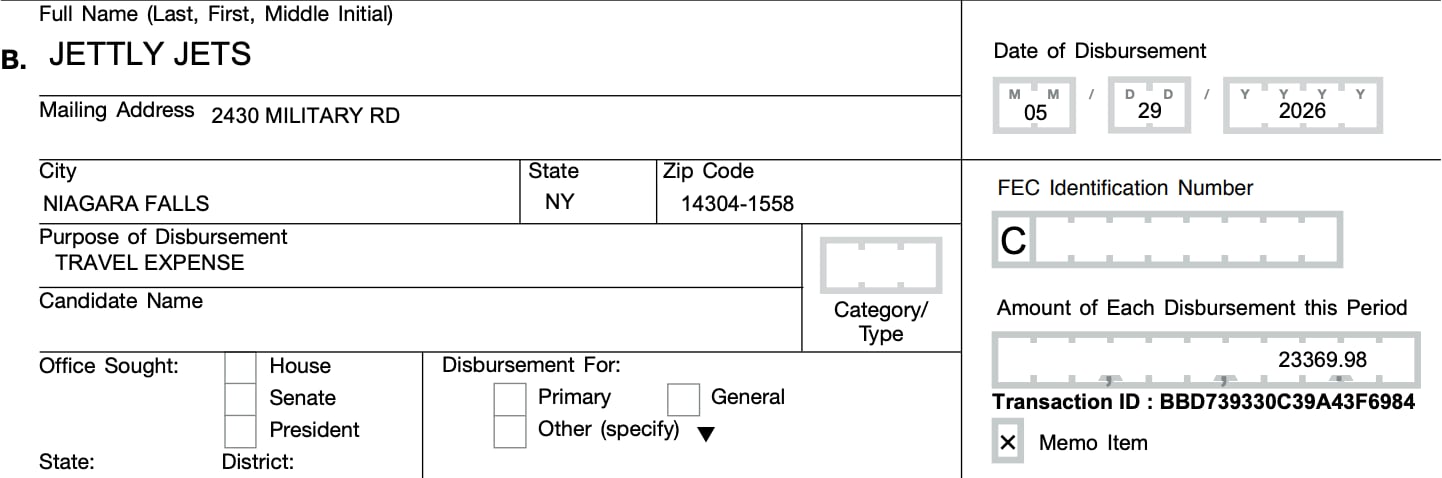 Pennsylvania Rep. Rob Bresnahan's campaign finance disclosures showed he paid more than $23,000 to a private jet charter company in late May. / FEC disclosure/Rob Bresnahan campaign
