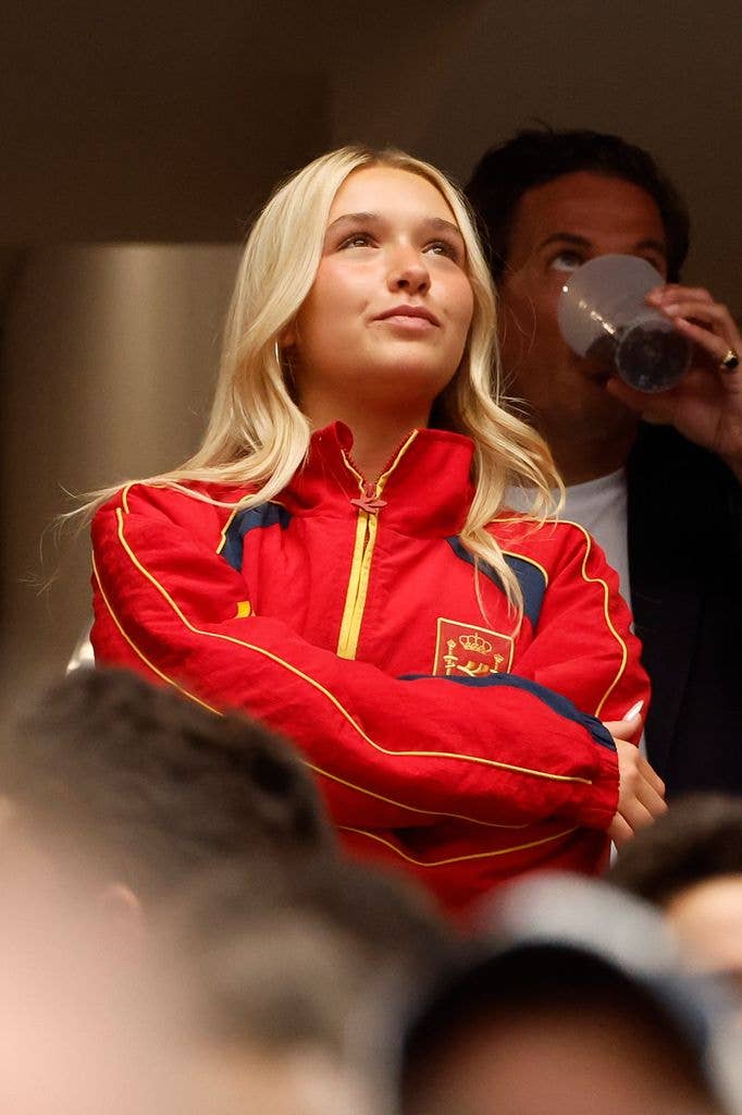 Harper Beckham attends the FIFA World Cup 2026 Semi Final football match between France and Spain at Dallas Stadium on July 14, 2026 in Arlington, Texas.
