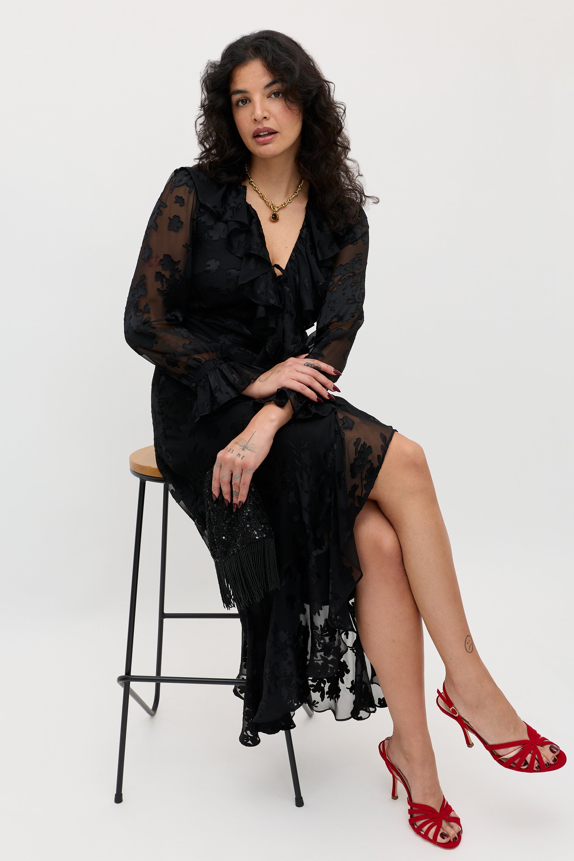 Gracye Silk-Satin Devoré Midi Dress in Bouquet Devoré Black