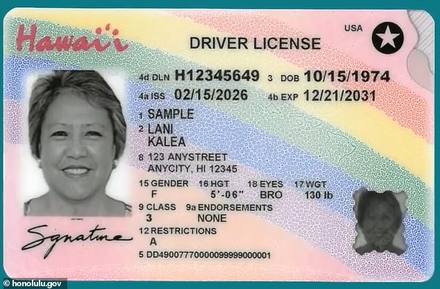 Hawaii’s redesigned license features a black-and-white photograph, a muted rainbow and more than 50 anti-fraud protections