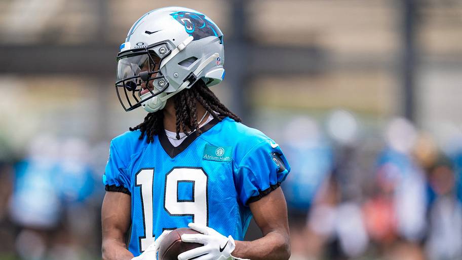 Rookie Carolina Panthers wide receiver Chris Brazzell III (19) during the first day of mini camp