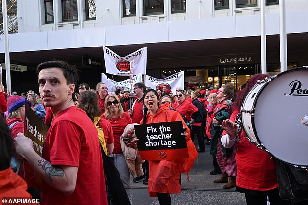 More than 35,000 Victorian state school teachers, principals, and education support staff were expected to gather in Melbourne's CBD on Thursday to demand better pay and conditions
