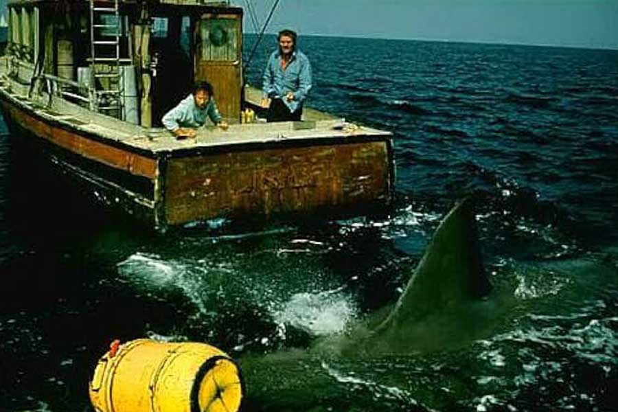 Richard Dreyfuss, Robert Shaw and Bruce (the shark) in a scene from the 1975 film “Jaws.” | Courtesy Universal Pictures via IMDb.com
