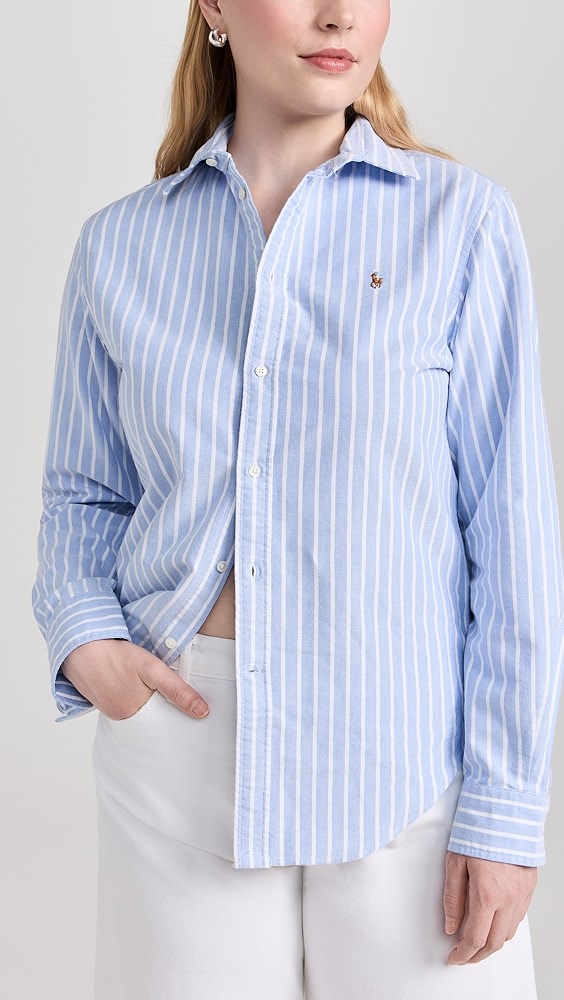 Cotton Oxford Long Sleeve Button Down - Harbor Island Blue/white