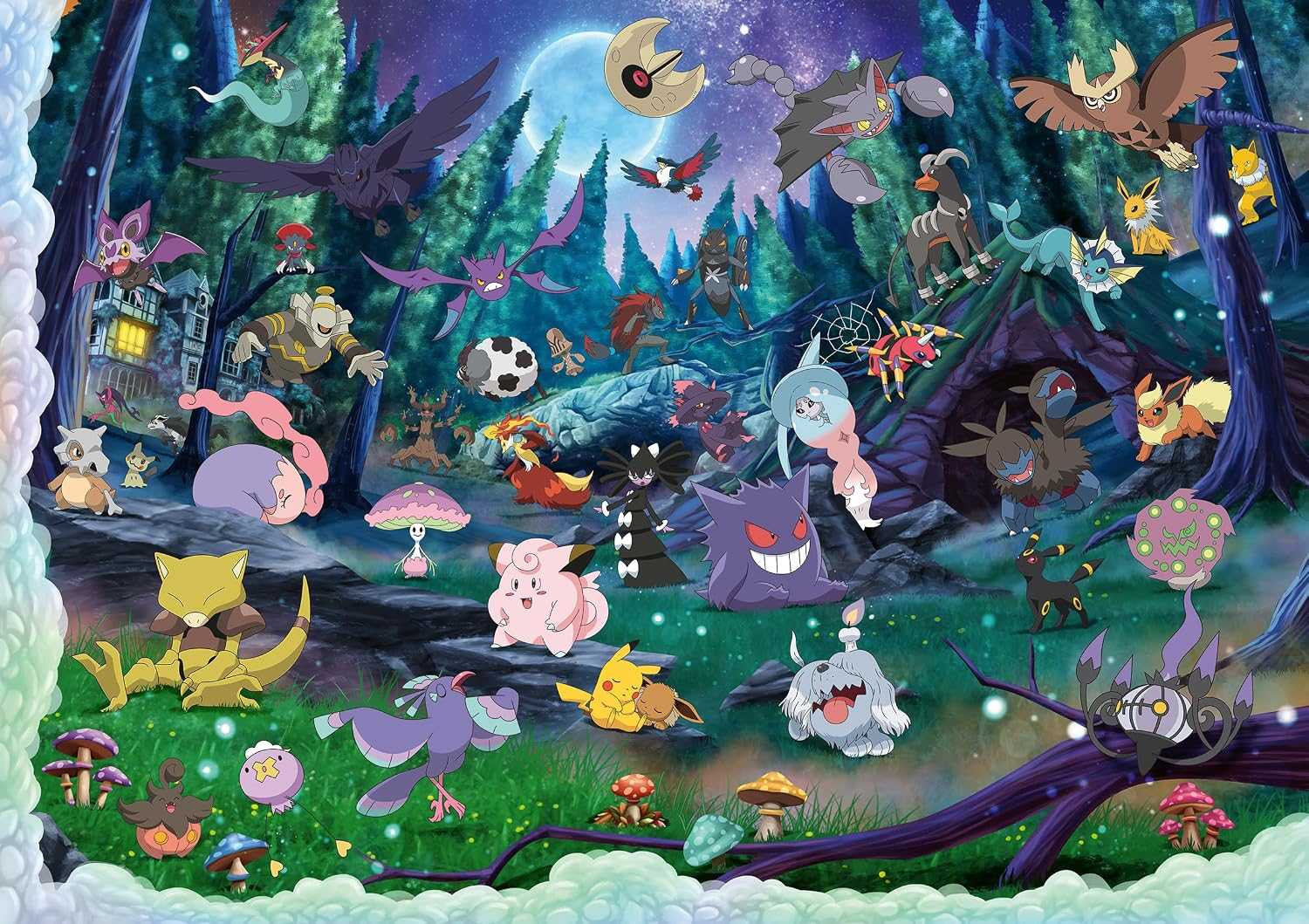 A snippet of the Pokémon Celebration Journey puzzle featuring a haunted forest filled with Pokémon.