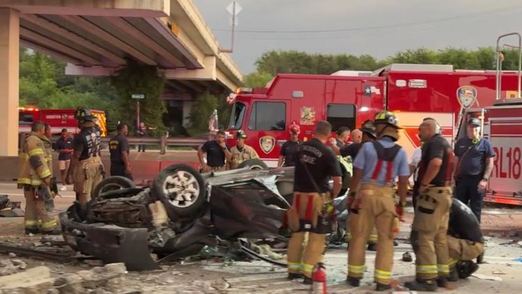 Car falls from HOV lane onto Southwest Freeway northbound at Beltway 8 in Houston