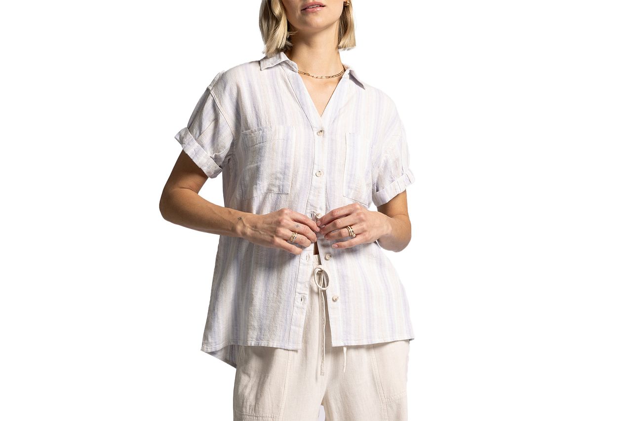 Sydney Stripe Short Sleeves Linen Blend Button-Up Shirt