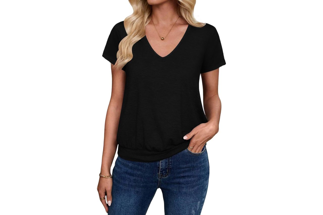 Sialois Women Shirts Short Sleeve Tshirts V Neck Banded Bottom Tops Casual Loose Shirts Summer Spring Tee Fashion Clothes