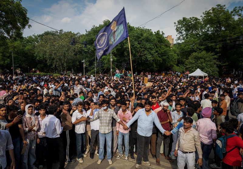 Supporters of India's Cockroach Janta Party (CJP) continue their protests in New Delhi