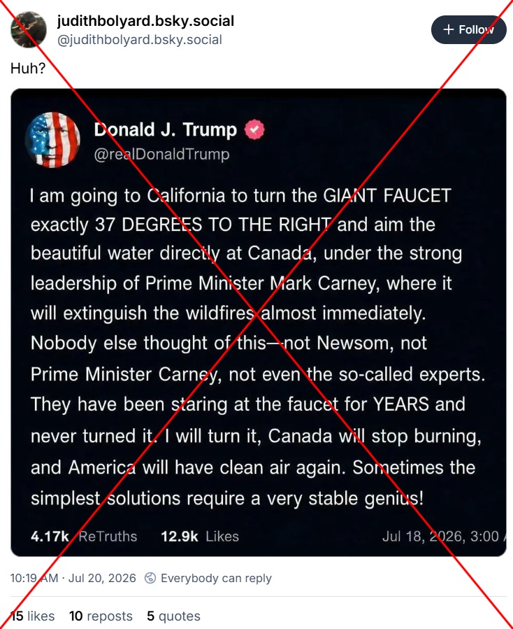 Fake Truth Social post circulates as Trump bemoans Canadian wildfire smoke