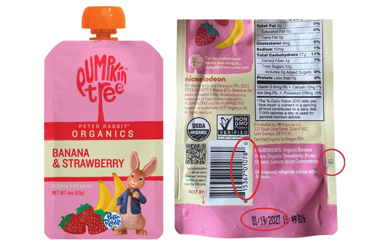 Pumpkin Tree Peter Rabbit Organics Banana & Strawberry Fruit Puree Pouches recall