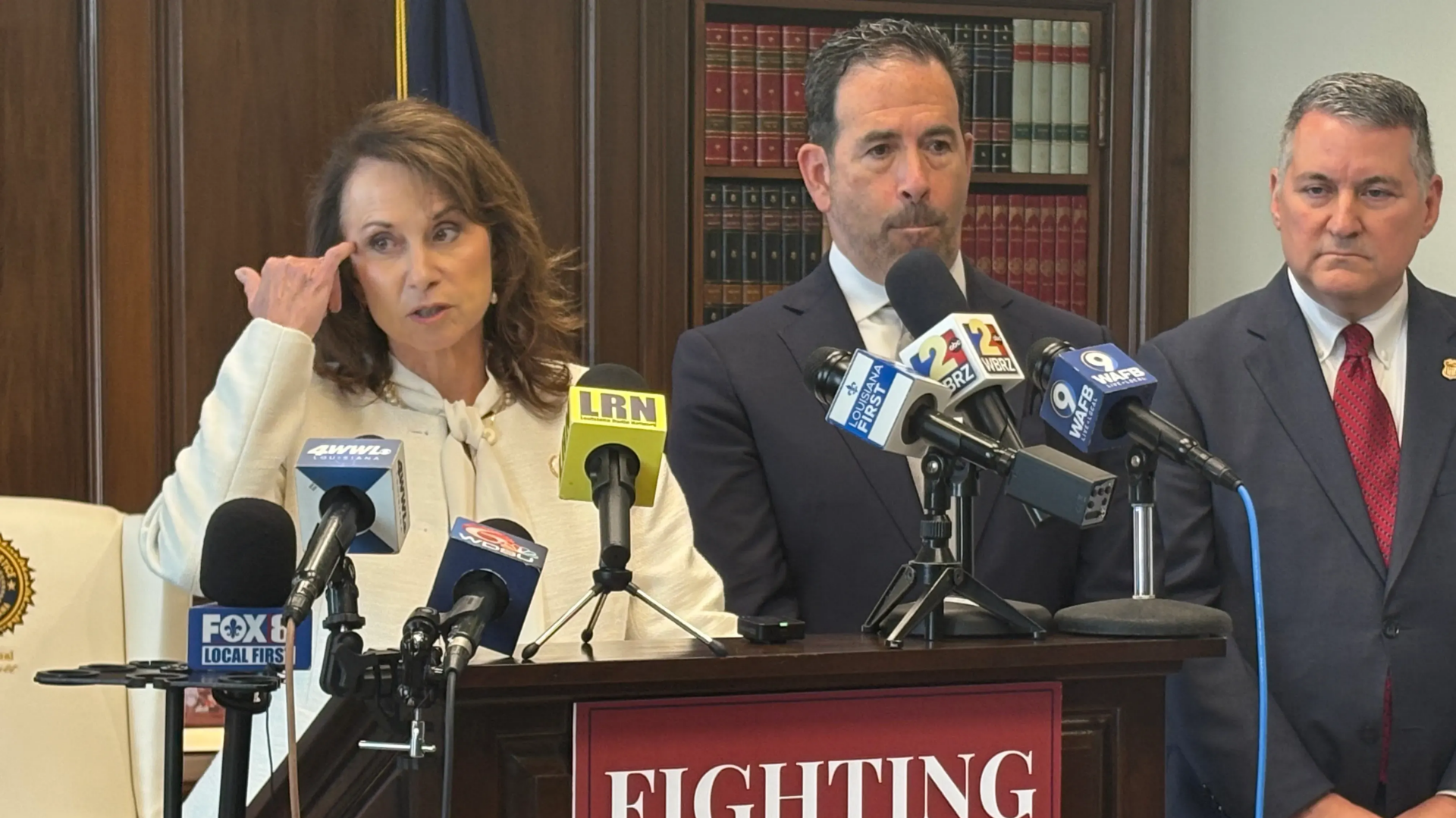 Louisiana Attorney General Liz Murrill announces the arrest of dozens of individuals for Medicaid fraud. Credit: Photo: Nolan Mckendry / The Center Square