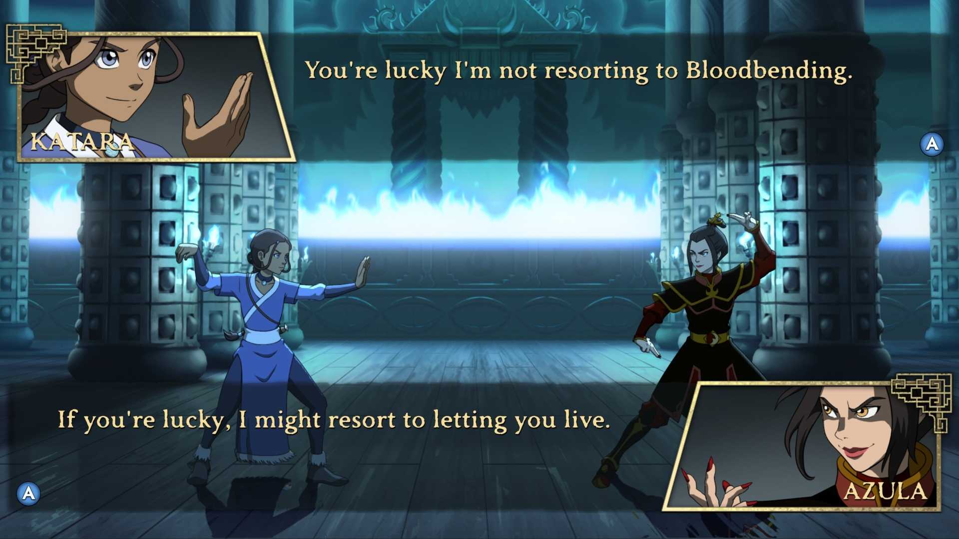 Katara and Azula having a face off.