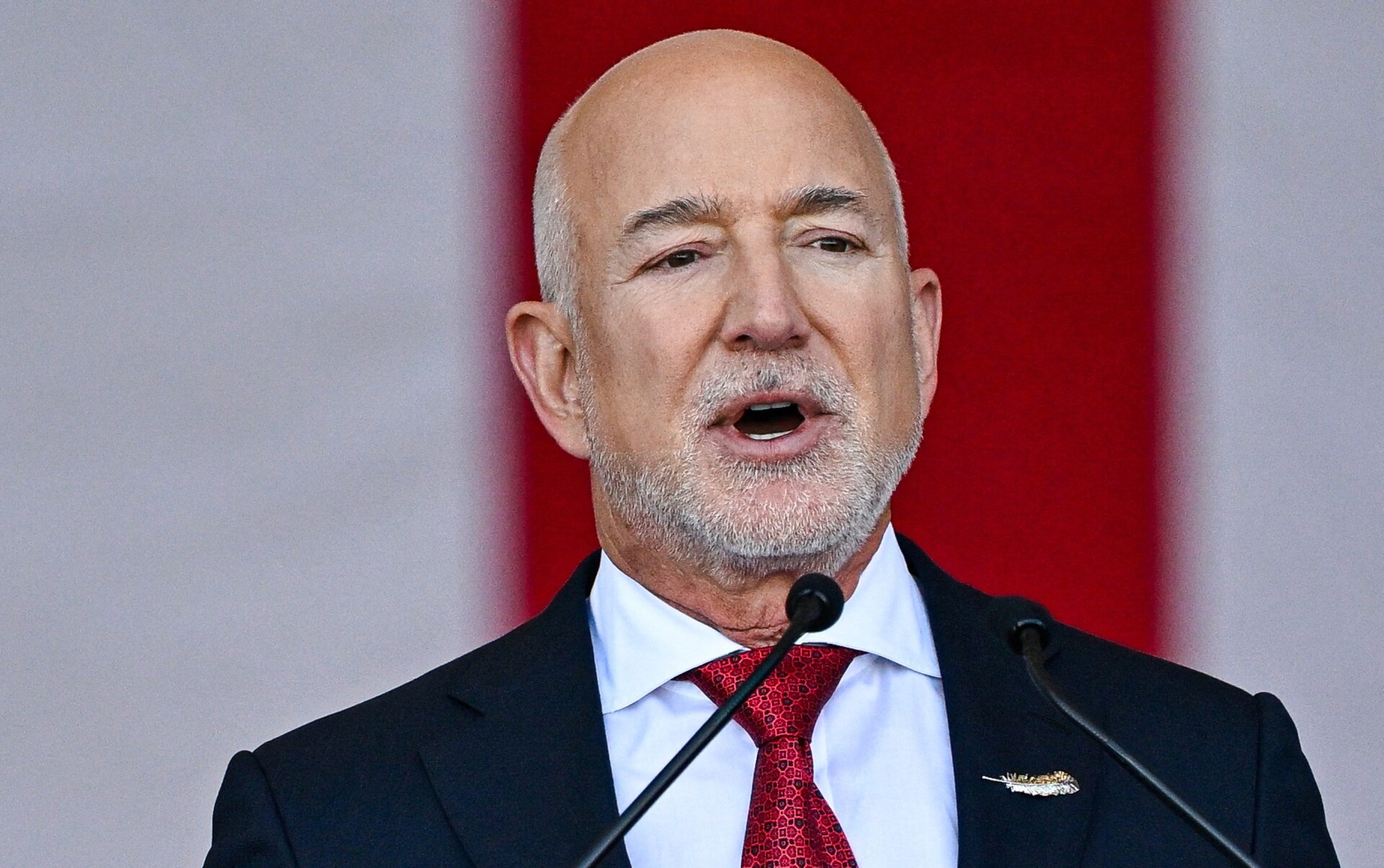 Jeff Bezos speaking at Cape Canaveral in February 2026