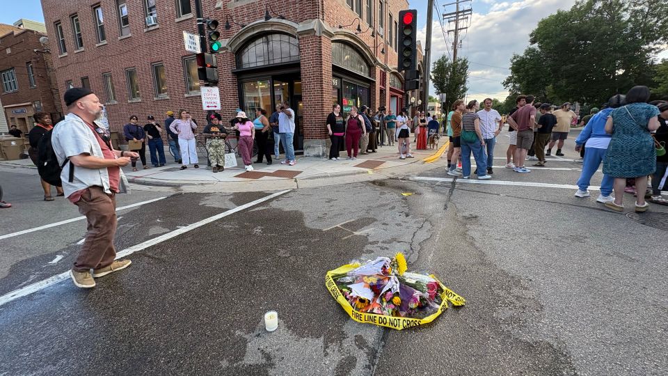 People gather at the scene of the police shooting on Madison's Williamson Street on Wednesday, July 22. - Laura Schulte/Milwaukee Journal/USA Today Netowrk/Imagn Images