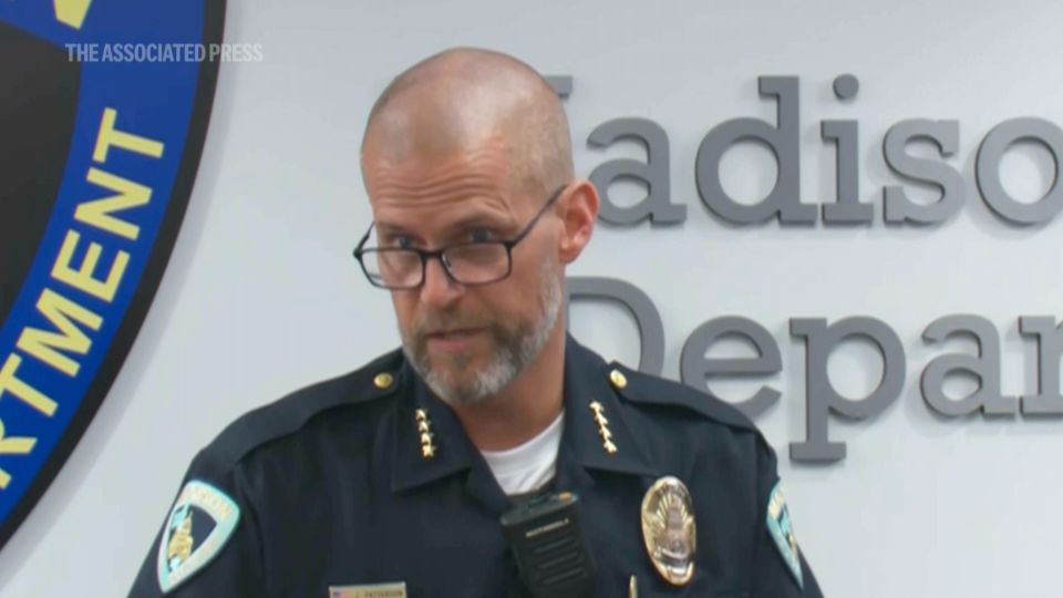 Madison Police Chief John Patterson speaks at a news conference in Madison, Wisconsin, on Wednesday, after a police officer shot and killed a man. - WKOW/AP