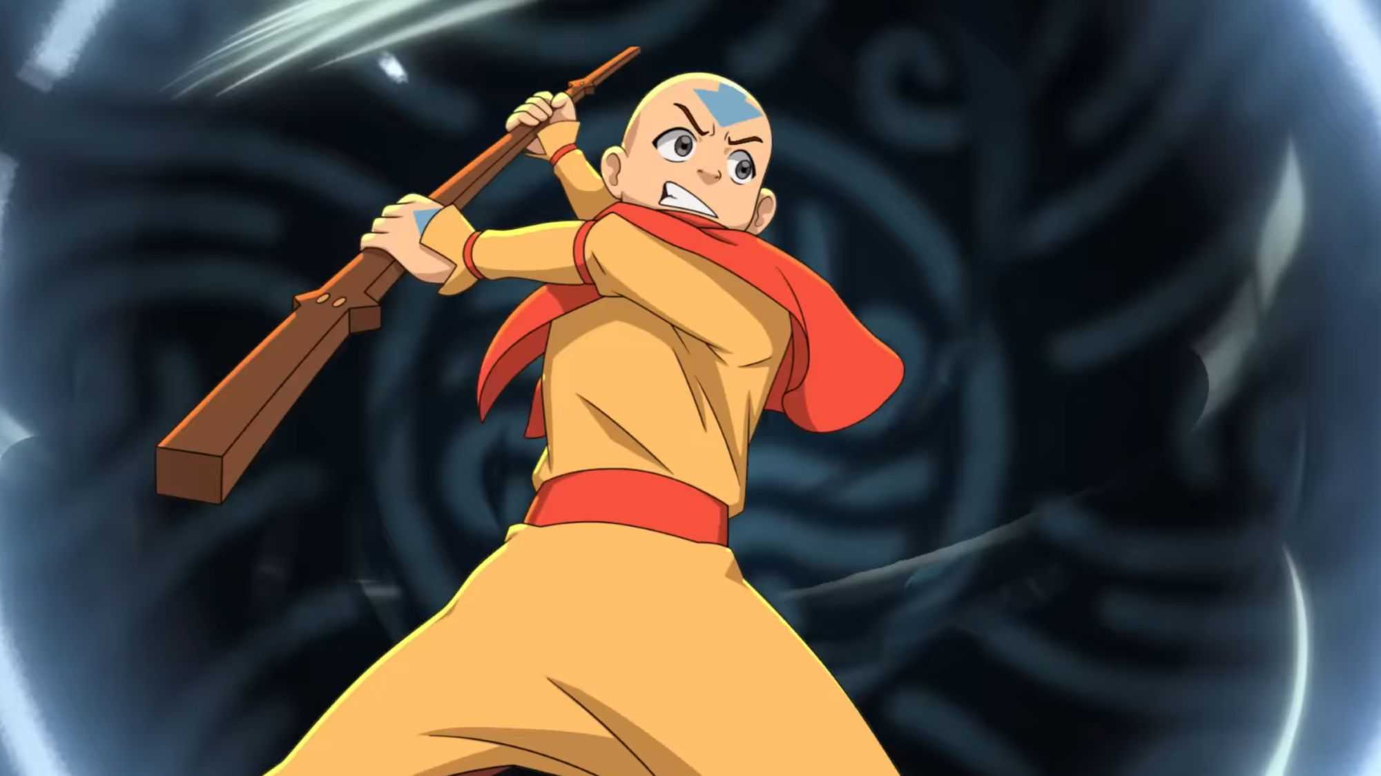 Avatar Legends The FIghting Game screen of Aang with air staff