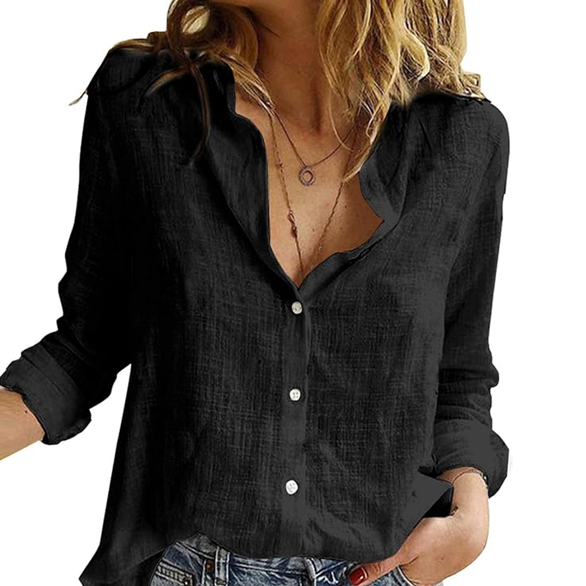 Astylish Roll Up Sleeve Button Down Top
