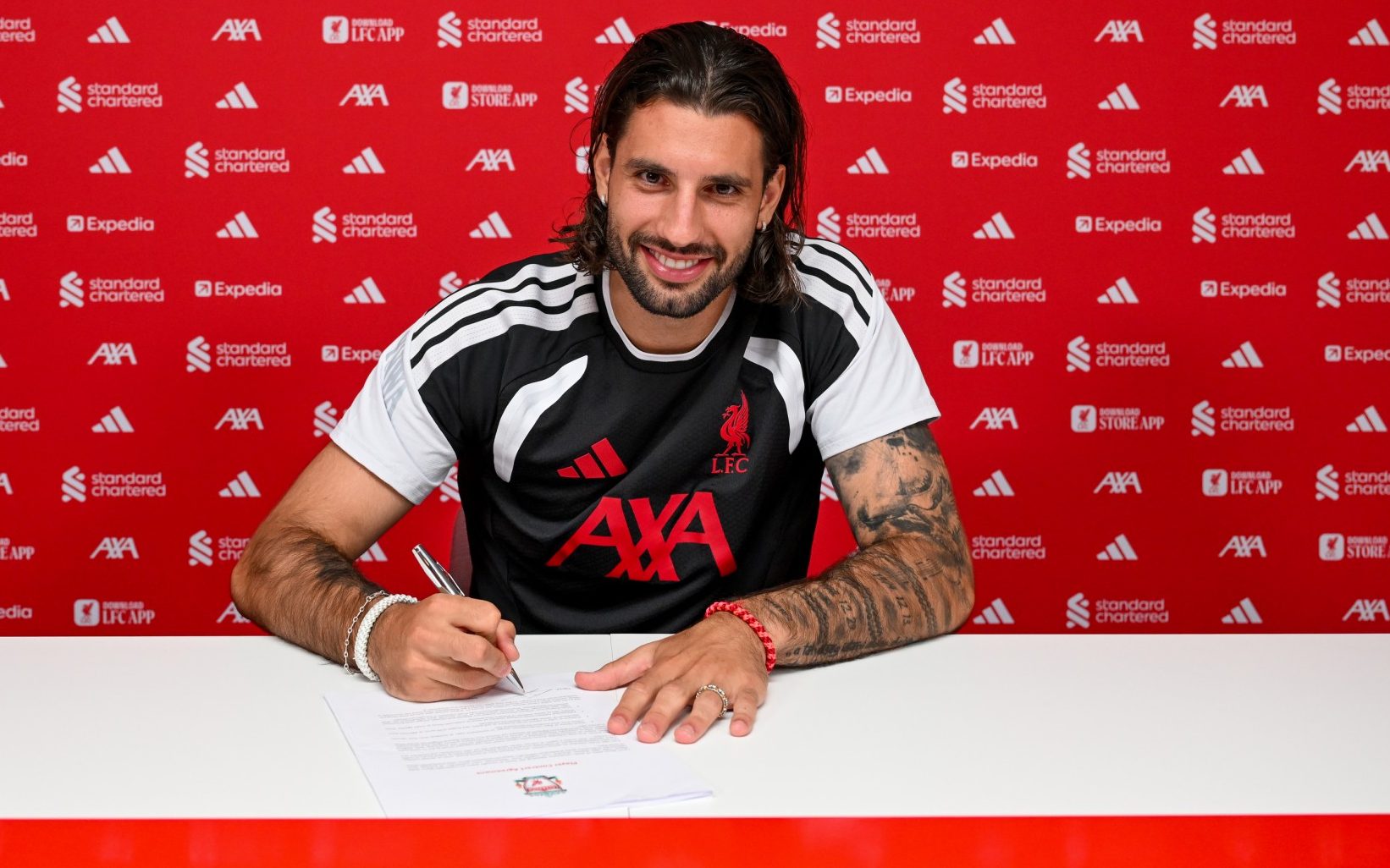 Dominik Szoboszlai signing his new Liverpool contrac