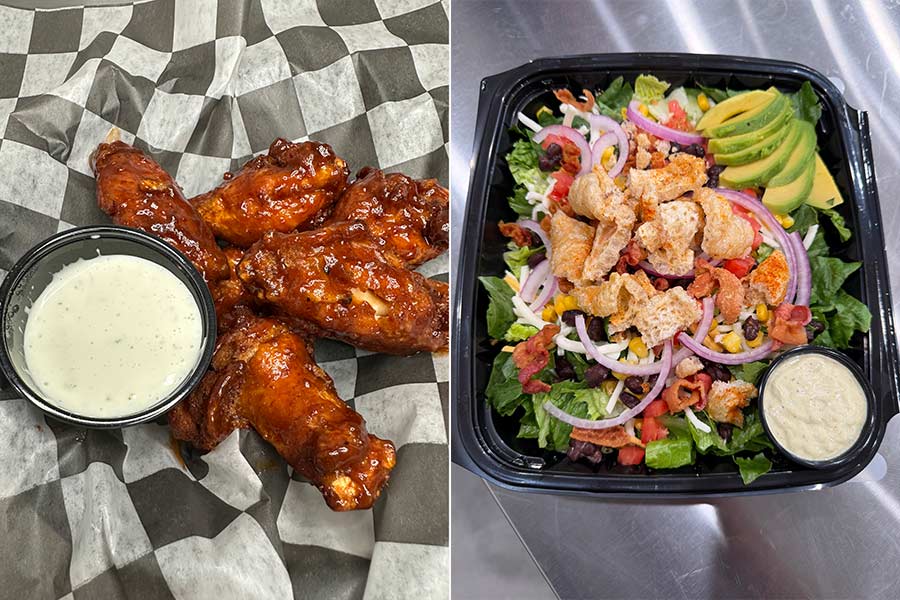 Wings and salad at Crop Dusters Grill | Courtesy Matt Thueson