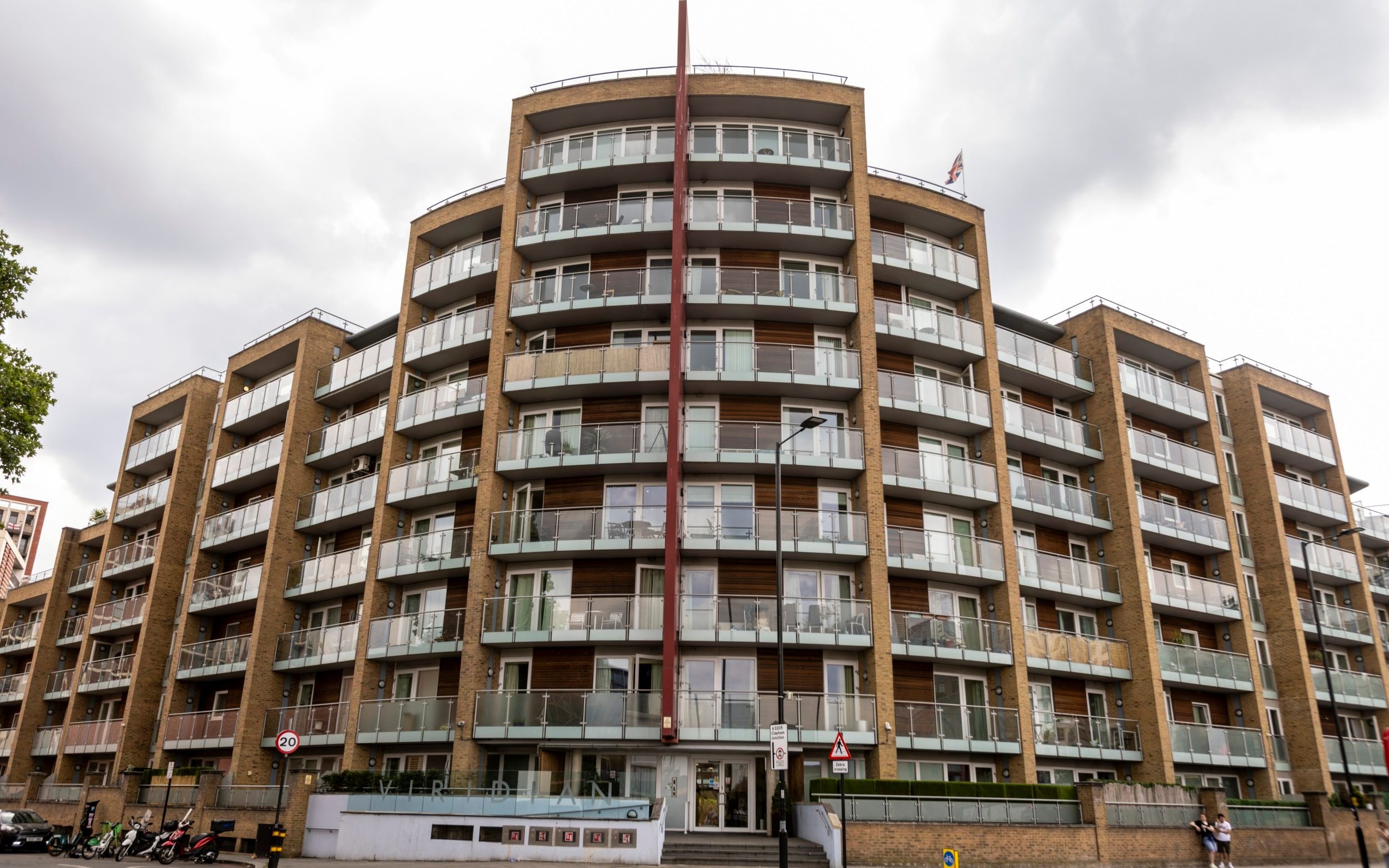 Frontage of the Viridian Apartment block in Battersea