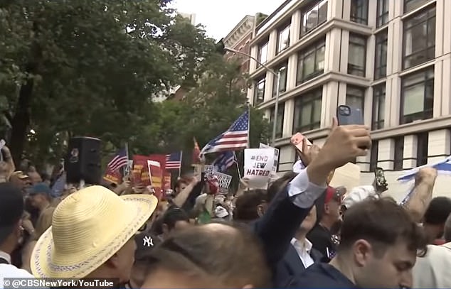 Protesters are seen gathered outside Palestine-supporting New York Mayor Zohran Mamdani's home at Gracie Mansion in Manhattan last May to claim the politician was failing to protect Jewish New Yorkers amid a rash of hate crimes