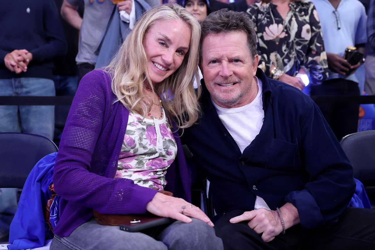 Tracy Pollan and Michael J. Fox at the NBA Finals at Madison Square Garden in New York in June 2026
