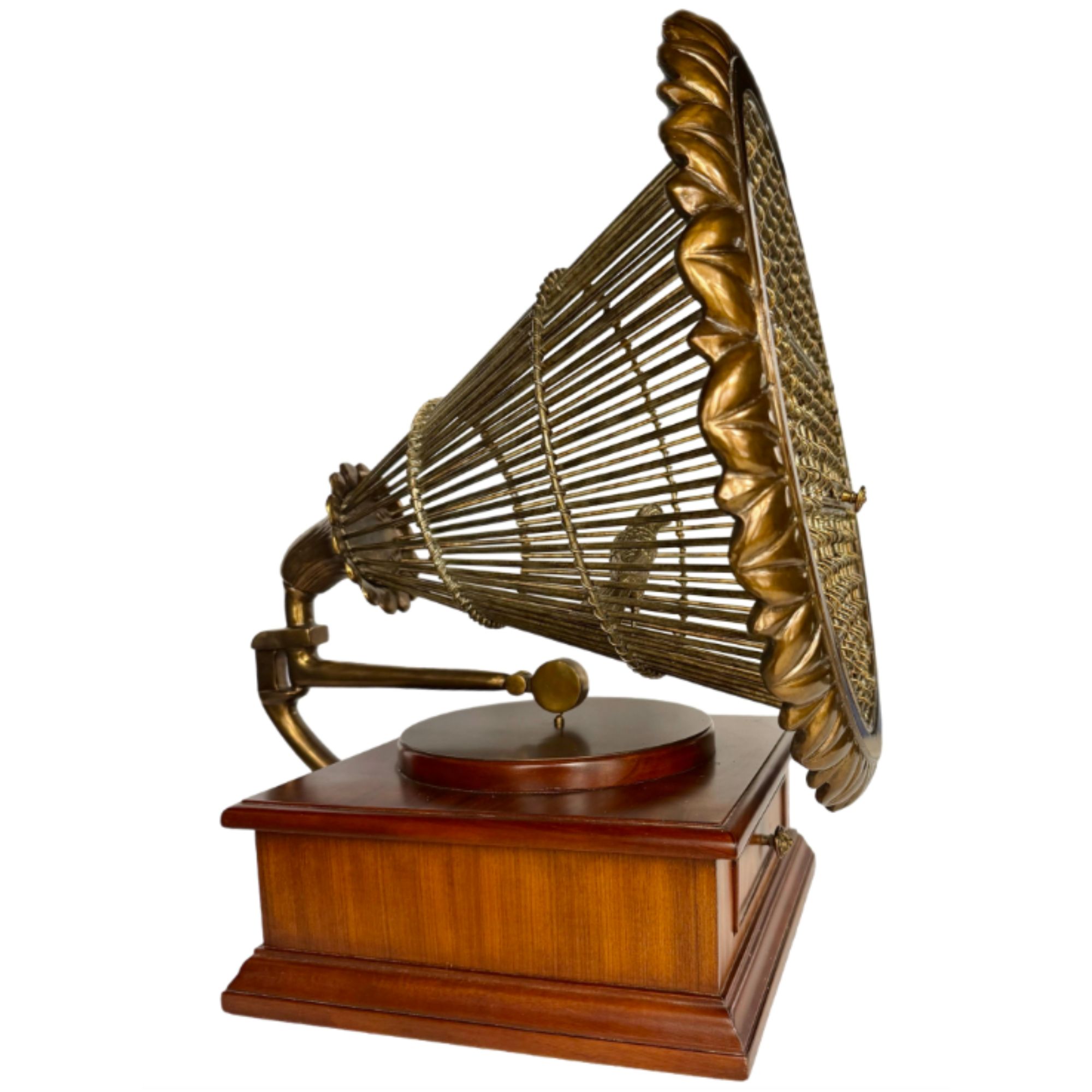 Vintage Maitland Smith Brass & Wood Gramophone Birdcage Decorative Box
